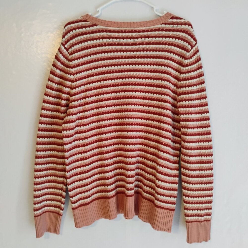 Croft & Barrow L Striped Textured Knit Crewneck Sweater Coral Red Cream - Picture 4 of 4